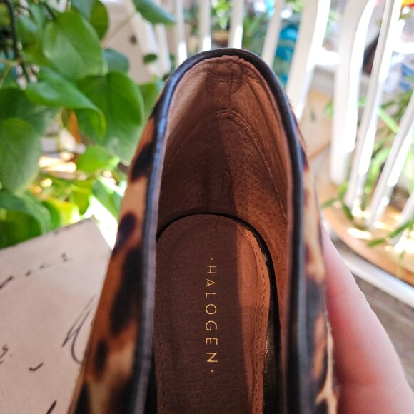 Halogen Leopard Print Calfskin Peep-Toe Booties - Picture 4 of 8